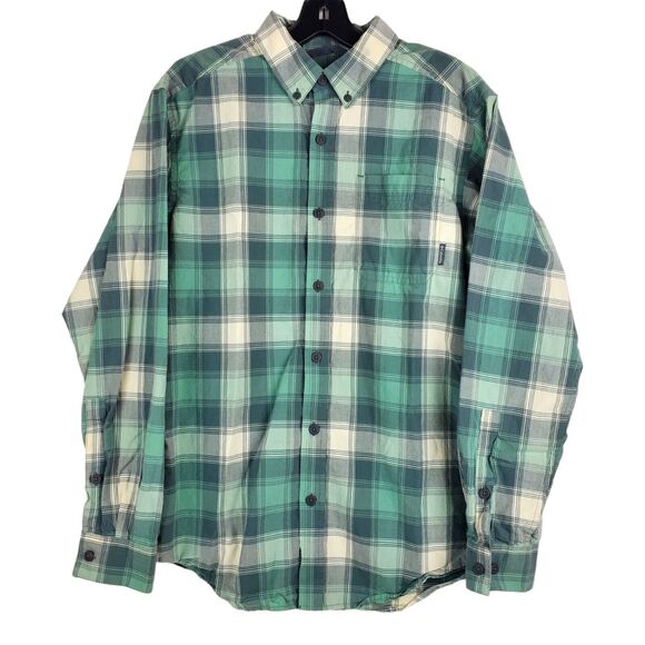 COLUMBIA Shirt Mens Small Green Tartan Plaid Button Down Long Sleeve Outdoor - Picture 1 of 11